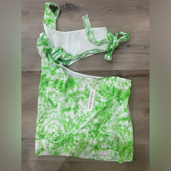 NWT For Love & Lemons Tie-Dye One-Shoulder Dress Green Size Largely - Picture 9 of 9